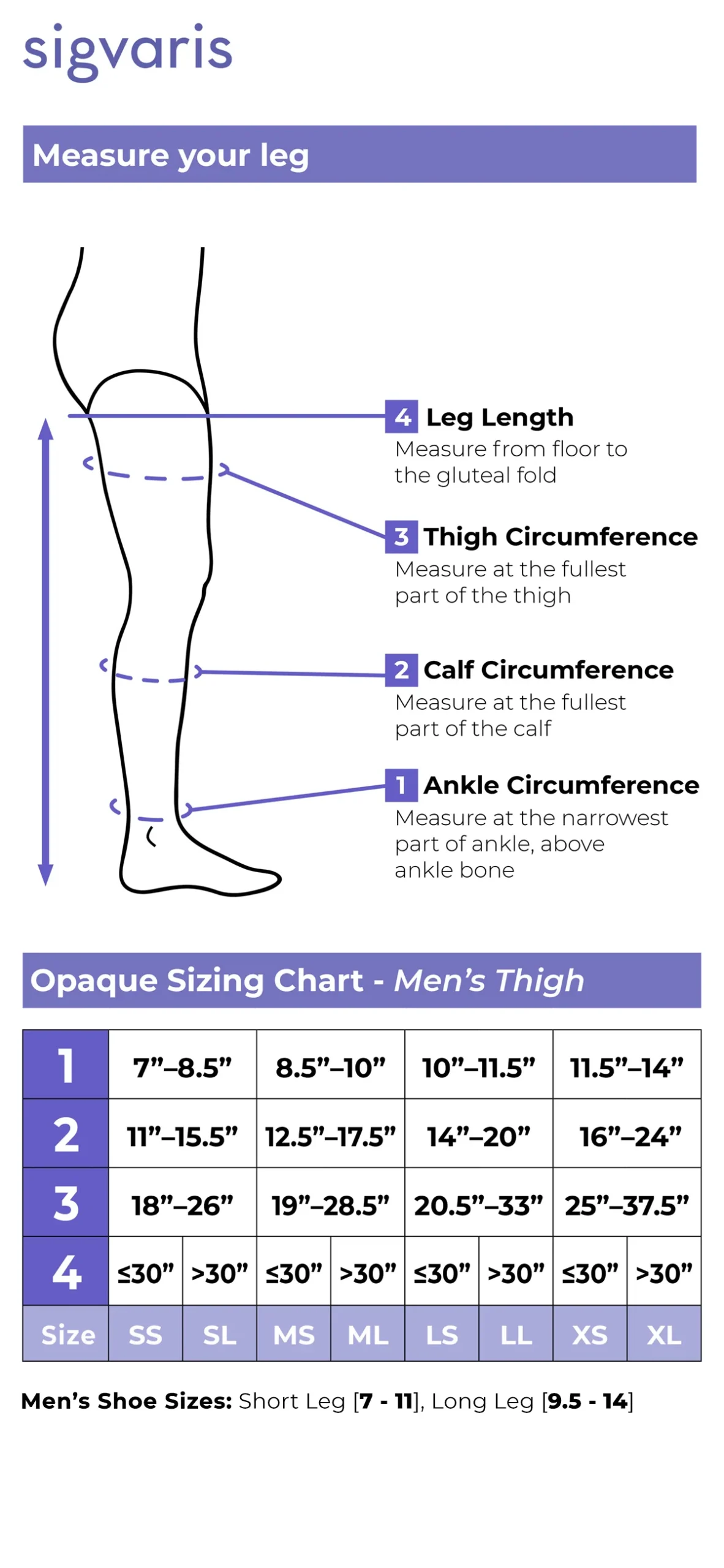 sigvaris men's essential opaque sizing chart
