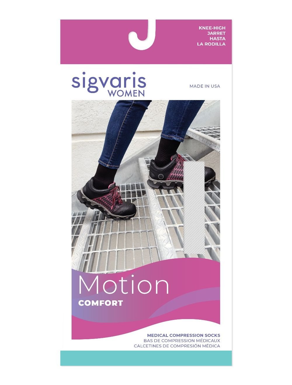 Sigvaris Women Motion Comfort Calf high compression socks package