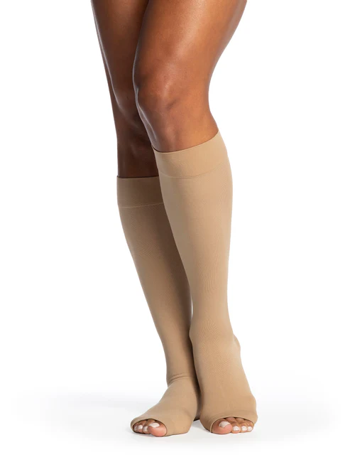 Sigvaris Women’s Essential Opaque Plus Calf open toe light beige