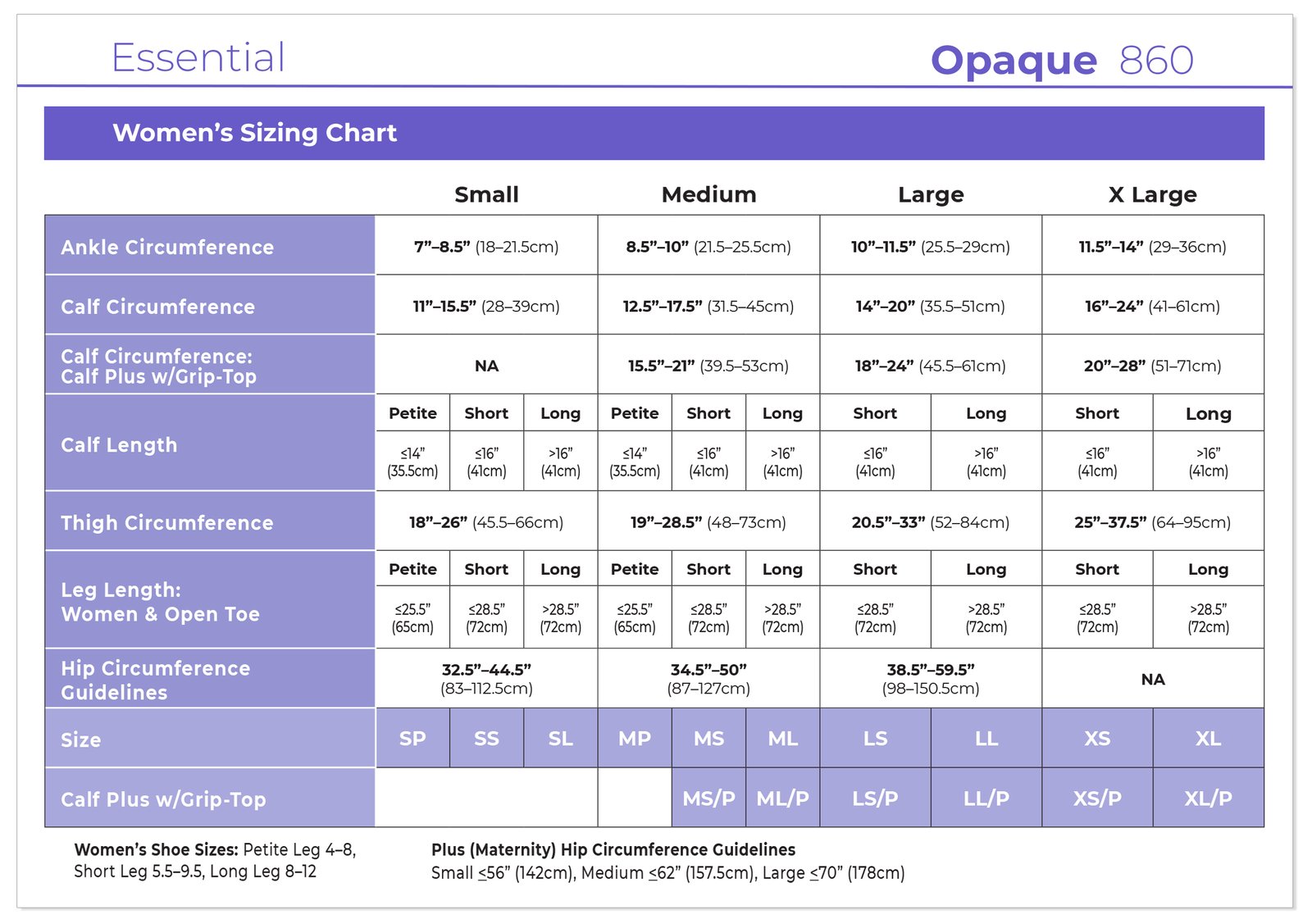 sigvaris essential opaque sizing chart
