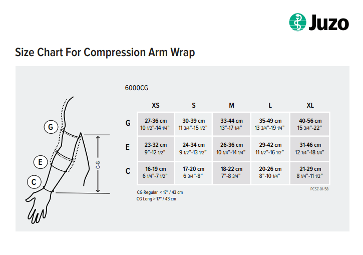 Juzo Reversa Compression Wrap Arm sizing