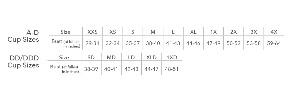 wear ease compression bra size chart