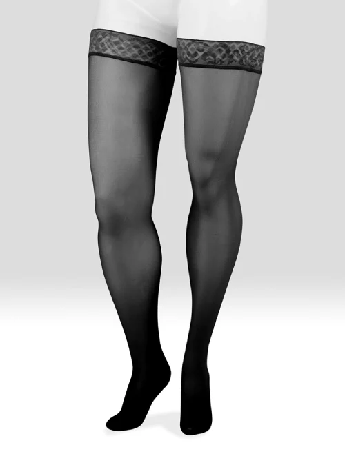 juzo naturally shear thigh high stockings silver