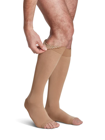 Sigvaris Men’s Essential Opaque Calf with Grip-Top Open-Toe beige