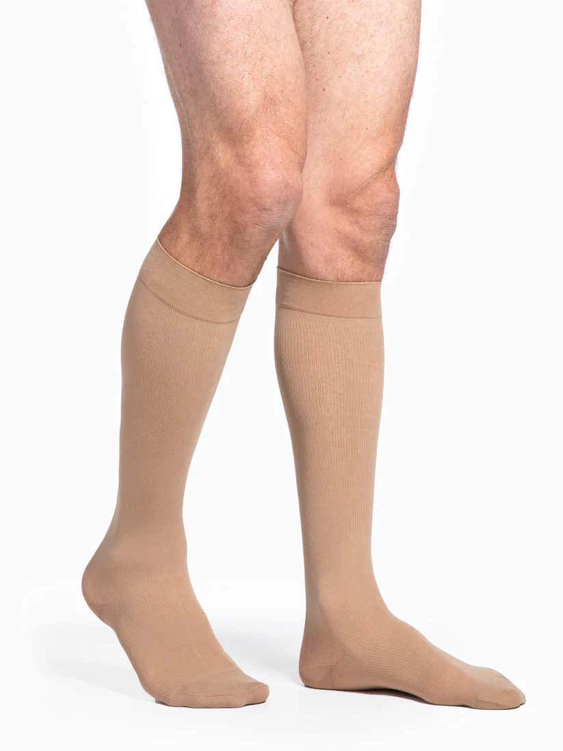 Sigvaris Mens Essential Opaque Plus Calf Closed Toe with Grip Top beige