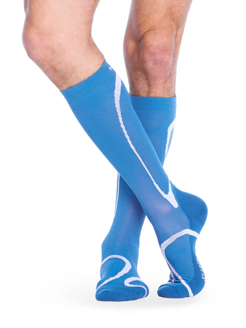 sigvaris men's motion high tech calf length socks steel blue