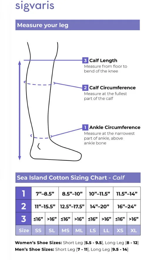 Sigvaris Sea Island Cotton Calf for Men size chart
