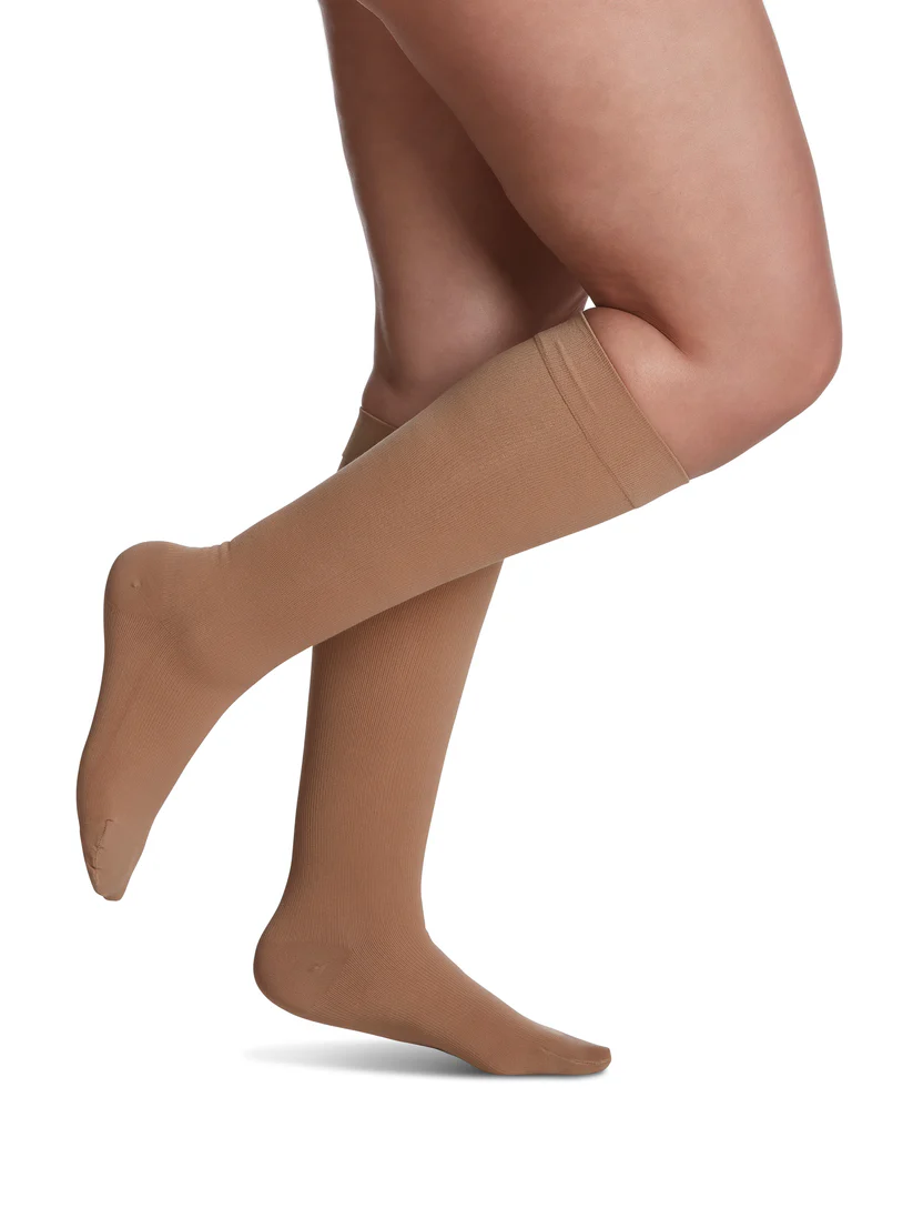 sigvaris womens essential cotton calf compression stockings light beige color