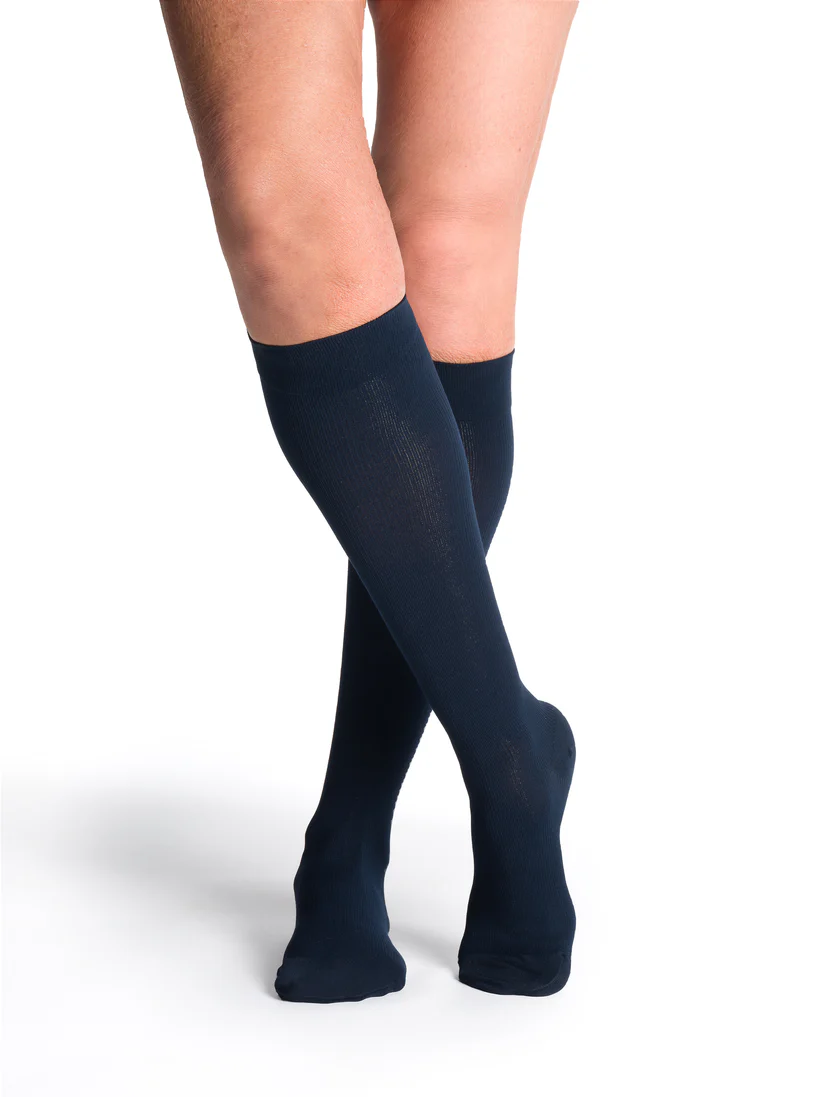 sigvaris womens essential cotton calf compression stockings navy color
