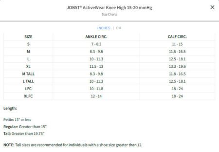 Jobst activewear knee high socks sizing chart