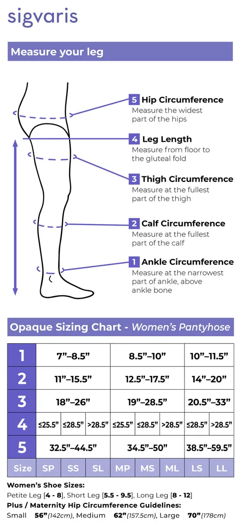 sigvaris essential opaque plus pantyhose size chart